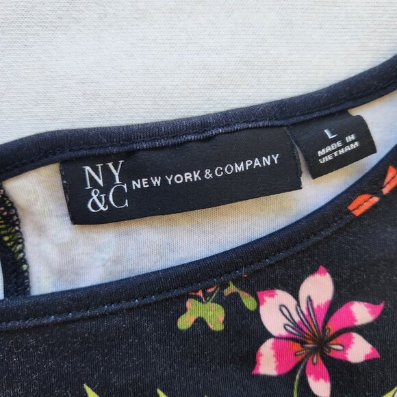 New York & Company Floral Print Sleeveless Dress Black Pink Casual Comfy Cute - Picture 5 of 10